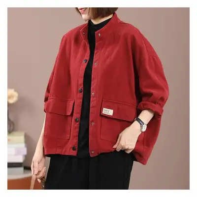 (red, XXXL) Coats For Women Cotton Jacket Women Autumn Winter Oversize Loose Outerwear Top Jacke