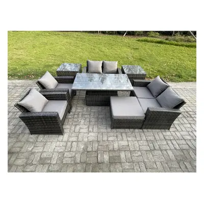 Fimous Rattan Garden Furniture Sets Patio Outdoor Rising Lifting Table Sofa Set with Double Seat