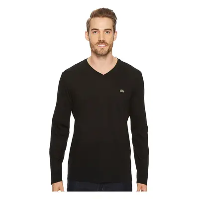 Lacoste mens Long Sleeve Jersey Pima V-neck T-shirt T Shirt Black La