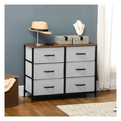 (Grey) HOMCOM Drawer Fabric Chest of Drawers w/ Wooden Top for Hallway