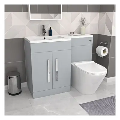 Nes Home Matte Grey 1100mm LH Basin Vanity Cabinet & BTW Curved Toilet Flat Pack