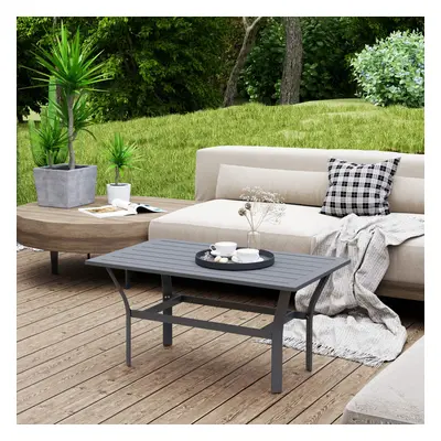 Outsunny Metal Garden Coffee Table with Slatted Tabletop, Dark Grey