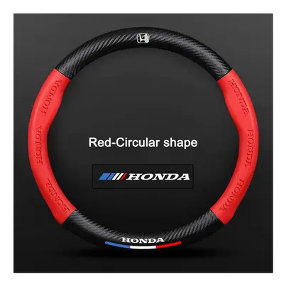 (Round Red(38cm)) 3D Embossing Carbon fiber leather Car steering wheel cover For HONDA Accord