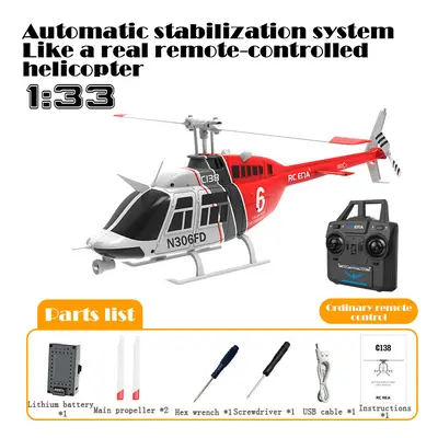 (RC C138 RED 1B) RC ERA C138 1:36 Remote Control Simulation RC Bell Helicopter Altitude Hold 2.4