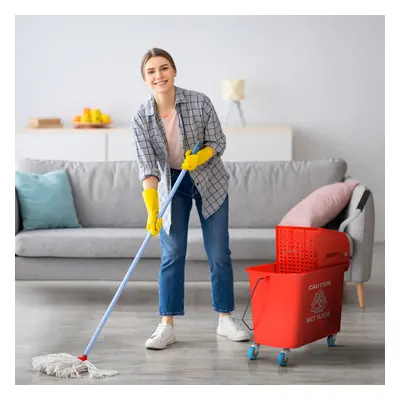 HOMCOM 20L Mop Bucket with Wringer Handle on Wheels for Floor Cleaning Red