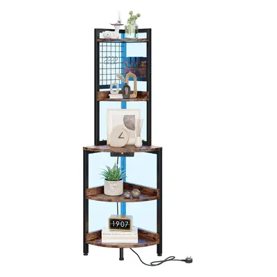 (L40 x W40 x H152 cm with Power Outlets, Rustic Brown) 152cm Tall Corner Shelf with Power Outlet