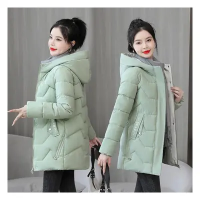 (as the picture, L) New Cotton Jacket Women&apos;s Medium-length Down Cotton Jacket Thickened Wa