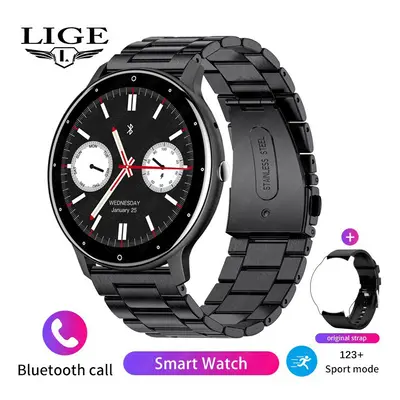 (ZL02 PRO, steel black) LIGE New Smart Watch Men Voice Assistant Bluetooth Call Custom Dial Watc