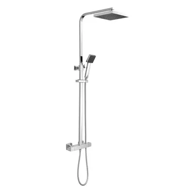 Square Thermostatic Shower Kit with Fixed Head & Adjustable Handset - Chrome