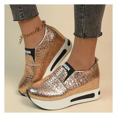 (gold, 41) Silver Pu Leather Platform Sneakers Women Casual Non-slip Thick Sole Sports Shoes Wom