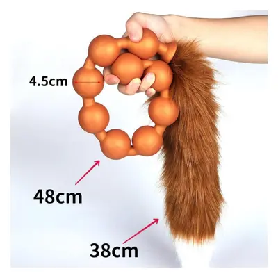 (orange, M) Soft Silicone Pull Beads Long Tail Adult Sex Toy Anal Plug Fisting Slave Bdsm Realis