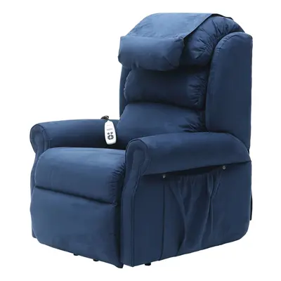 Dual Motor Rise and Recline Armchair - Waterfall Pillow - Blue Suedette Fabric