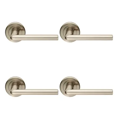 4x PAIR Slimline Straight Bar Handle on Round Rose Concealed Fix Satin Nickel