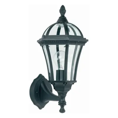 IP44 Outdoor Wall Lamp Matt Black & Glass Traditional Lantern Uplight Porch Path