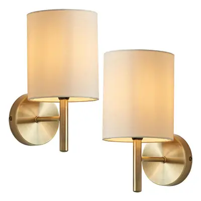 2 PACK Dimmable LED Wall Light Antique Brass & Cream Shade Modern Lamp Lighting