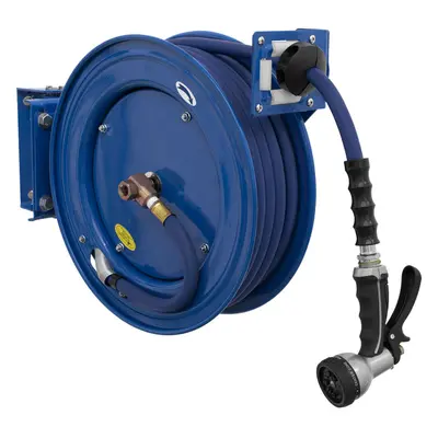 Heavy Duty Retractable Water Hose Reel - 15m x 13mm Rubber Hose - Steel Case