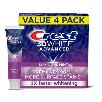 Crest 3D White Advanced Luminous Mint Toothpaste 3.7 Oz (104 g) 4-Pack