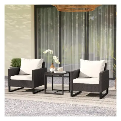 Outsunny 3PCS Rattan Bistro Set Glass Top Table and Chairs with Cushions Brown