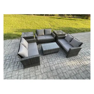 Fimous Dark Grey Seater Outdoor Rattan Garden Furniture Set Patio Love Sofa Rectangular Coffee T