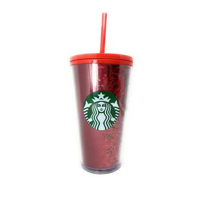 Starbucks oz Holiday Red Glitter and Red Two Tone Fade Insulated Tumbler with Straw