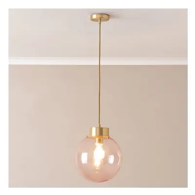 ValueLights Frenchie Pink Glass Globe Brush Gold Capped Ceiling Light