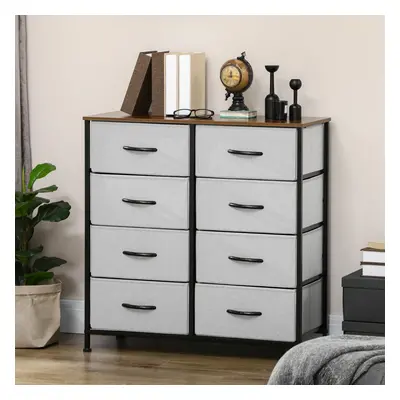 (Grey) HOMCOM Drawer Fabric Chest of Drawers w/ Wooden Top for Hallway