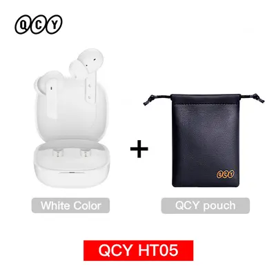 (White with Pouch) QCY HT05 ANC Wireless TWS Bluetooth 5.2 Earphones 40dB Active Noise Cancellat