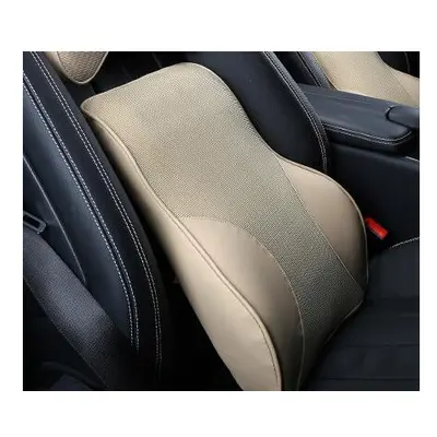 (beige Lumbar) Leather Mesh Car Neck Pillow Set Memory Foam Auto Headrest Waist Support