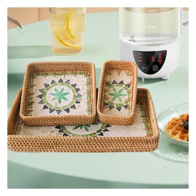 (as the picture, Flowers) Pieces Rattan Storage Basket Set Bread Kitchen Organizer Woven Fruit F