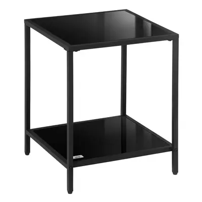 HOMCOM Side Table with Tempered Glass Top, End Table with 2-Tier Storage, Black