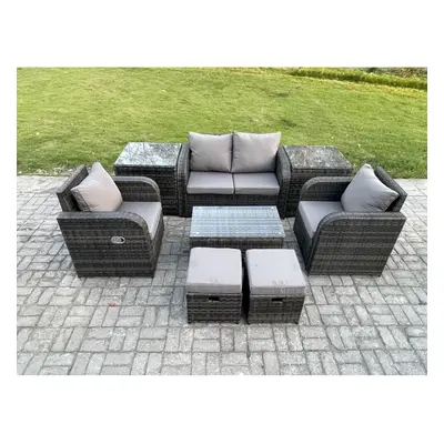 Fimous Outdoor Lounge Sofa Set Seater Rattan Garden Furniture Set with Rectangular Coffee Table 