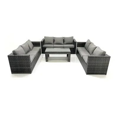 Fimous Outdoor Garden Furniture Set Seater Rattan Sofa Set with Coffee Table Dark Grey Mixed