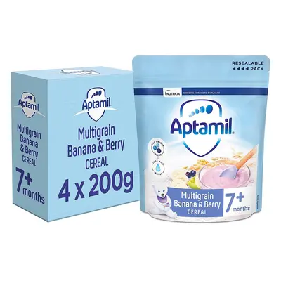 Aptamil Multigrain Banana & Berry Porridge Baby Food Cereal, 7+ Months, 200g (Pack of 4)