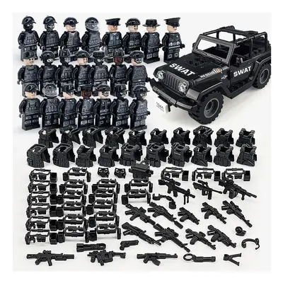 23PCS Military Soldier Black SWAT Jeeps Minifigure