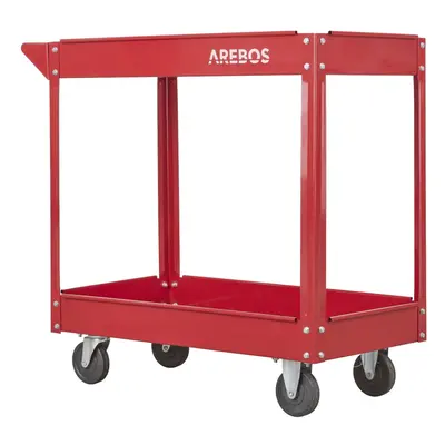 AREBOS Tool Trolley Level Mobile Workshop Trolley Cart Storage Shelf on Wheels - Red