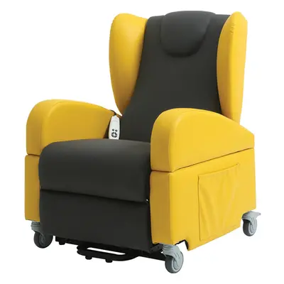 Dual Motor Rise and Recline Lounge Chair - Wipe Clean PU Fabric Black and Yellow