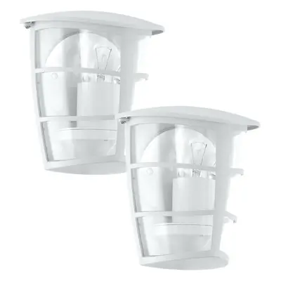 2 PACK IP44 Outdoor Wall Light White & Glass Lantern 1x 60W E27 Porch Lamp