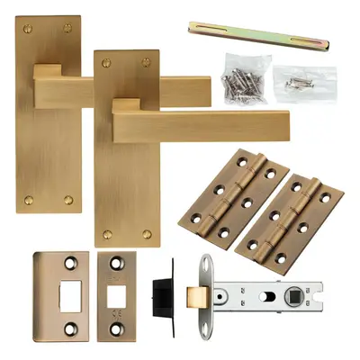 Door Handle & Latch Pack Antique Brass Straight Square Lever Slim Backplate