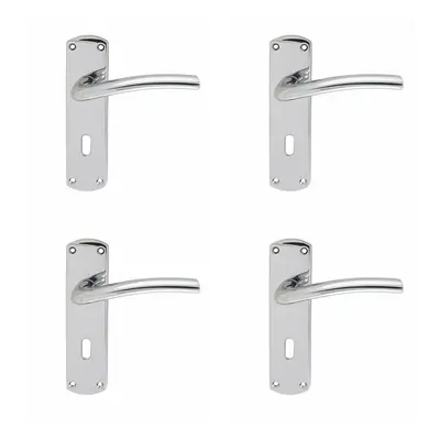 4x Rounded Curved Bar Handle on Lock Backplate x 42mm Polished Chrome