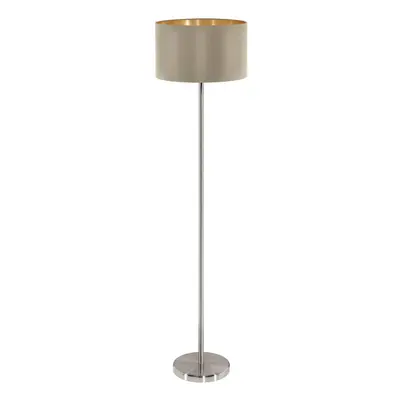 Floor Lamp Light Satin Nickel Shade Taupe Gold Fabric Pedal Switch Bulb E27