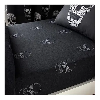 Skulls Double Fitted Sheet Grey