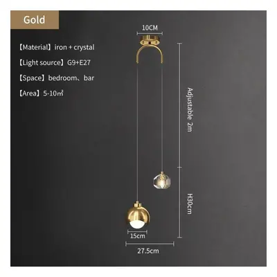 (gold, Warm White) Modern Bedside Crystal Chandelier Gold Black Long Line Double Led Chandelier 