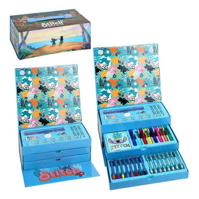 Stitch Kids 43pc Colouring Art Stationery Set with Watercolour Felt Tip Pens Crayons and Pencils