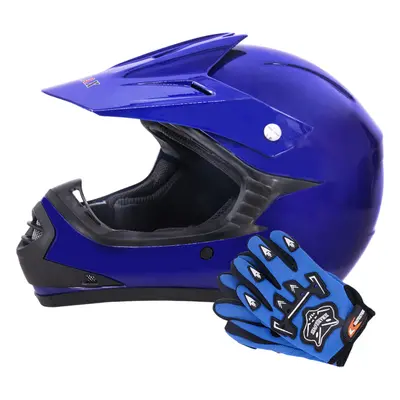 (Blue, S) Zorax ZOR-X15 Kids Motocross Motorbike MX Helmet & Gloves - ATV Dirt Bike BMX Quad Off