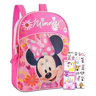 Disney Minnie Mouse 11"" Mini Toddler Pre-School Backpack Bundle with Stickers and More | Minnie