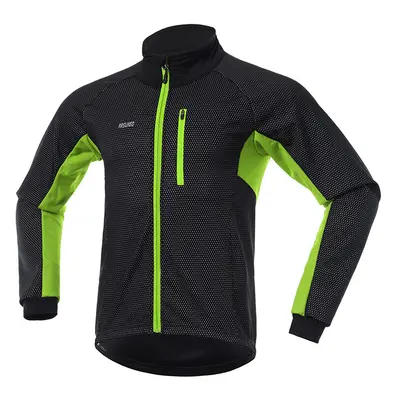 (Green, XL) Winter Cycling Jacket Men Thermal Fleece Cycling Jacket Windproof Waterproof Warm Bi