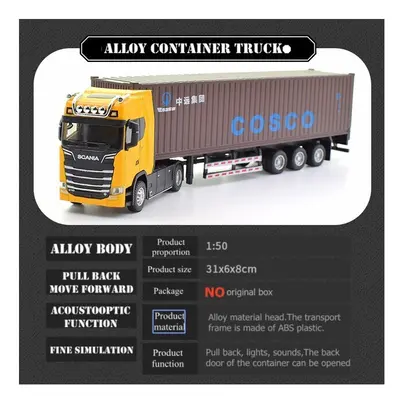 (Yellow Brown) 1:50 Simulation Alloy Diecast Large Truck Head Model Container Toy Pull Back Soun