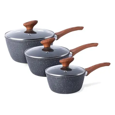 (Set Of 3, Marble) Non Stick Saucepan Set â Induction Saucepan with Lid â 3pcs Marble Sauce 