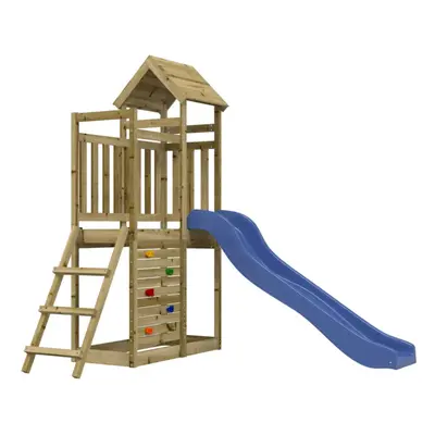 (solid impregnated pinewood) vidaXL Playhouse Climbing Frame Play Frame with Slide Rockwall Soli