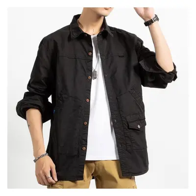 (black, XXL) Thin Long Sleeved Work Shirt Men&apos;s Coat Casual Loose Top